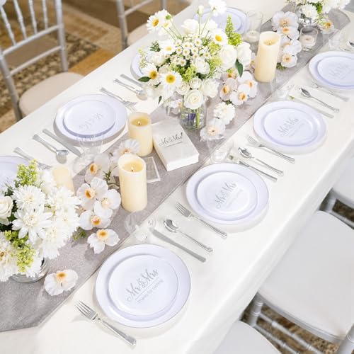 I00000 175 Pcs Silver Wedding Plastic Plates and Disposable Napkins Set - Image 3