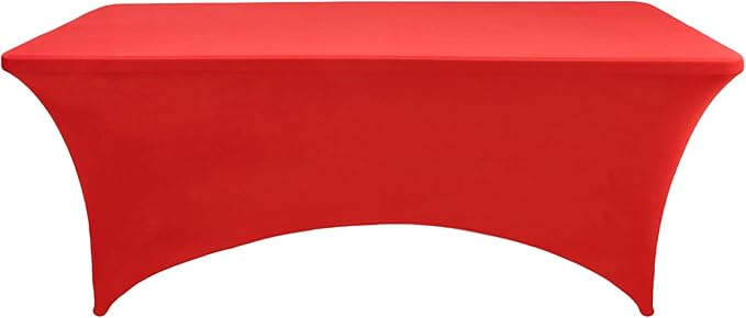 2-Pack 4ft Red Spandex Table Covers for Rectangular Folding Tables - Wrinkle Resistant Stretch Tight Table Cloths - Ultimate Fitted Table Protector for Parties, Banquet, and Wedding