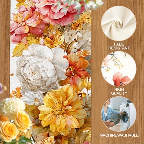 ANNA QUEEN Vintage Fall Floral Table Runner and Placemats Set of 6, 13"x72" Runner with 12"x18" Placemats, Rustic Peony and Garden Flowers Thanksgiving Dining Decor - Image 4
