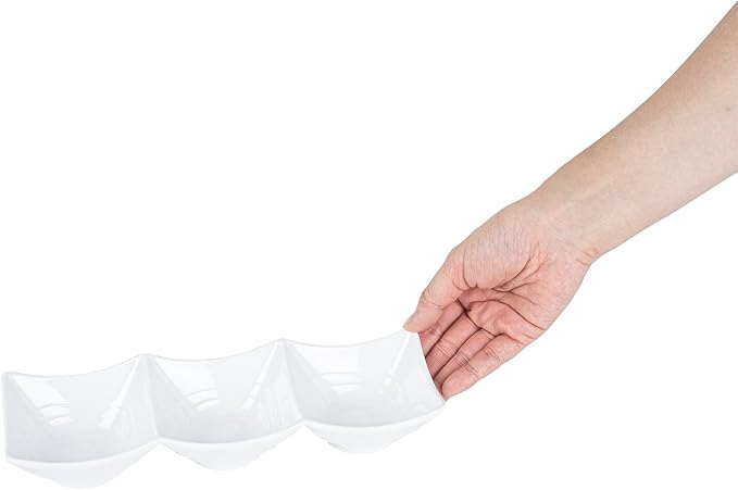 Restaurantware Voga 8.5 Ounce Divided Serving Dishes 10 Square Condiment Serving Dishes - 3 Compartments Serve Appetizers Snacks Dips Or Dressings White Melamine 3 Compartment Dishes
