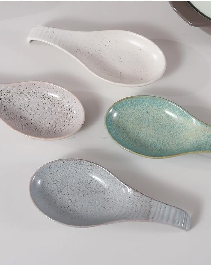 Ceramic Spoon Rest for Stove Top, 9 In, Large Spoon Holder for Kitchen Counter, Farmhouse Porcelain Utensil Rest for Thankgiving Christmas Gift, Dishwasher Safe, Heat-Resistant, Gray Pitting (1 PC)