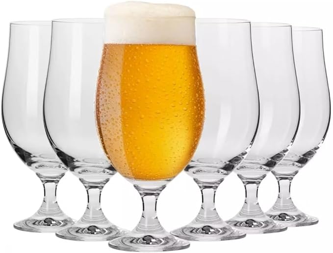 Krosno Lager Beer Glasses, Set of 6, 16.9 oz, Belgian Style Glasses, IPA, Craft Beer Glasses, Harmony Collection, Dishwasher Safe, Made in Europe