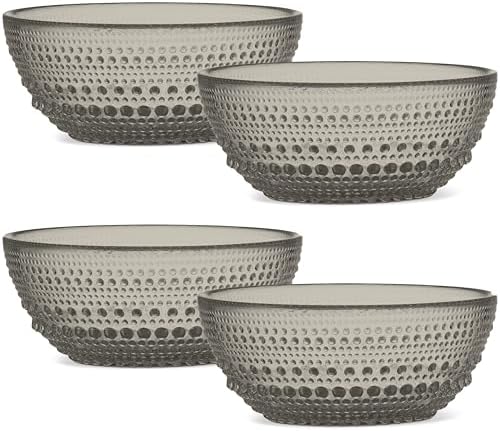 Smokey Black Glass Bowl Set of 4 Hobnail Bowls 20 oz by Yungala