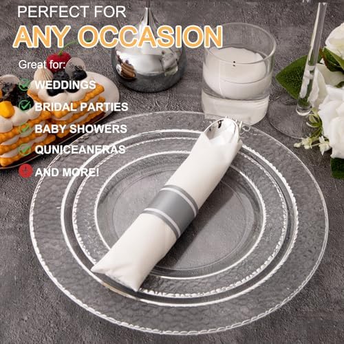 400PCS Silver Wrapped Silverware Set Disposable Hammered for Wedding - Image 4
