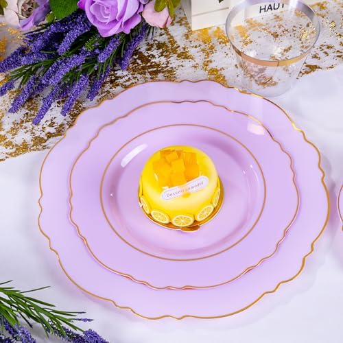 Liacere 175PCS Purple Plastic Plates-Disposable Lavender Plates 25guest Baroque Plastic Dinnerware include 50Plates, 25Pack Pre Rolled Napkins with Silverware 25Cups for Party & Wedding & Baby Shower - Image 4