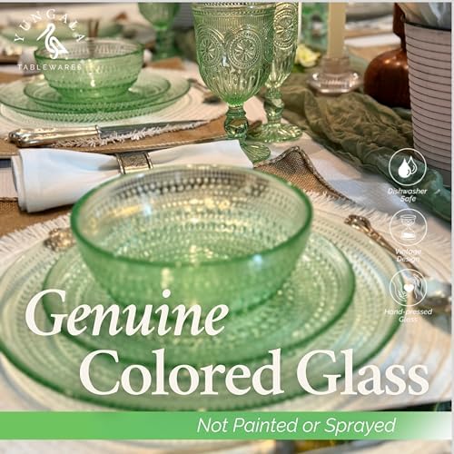 Green Hobnail Dinner Plates Set of 4 Pressed Glass 10.5 Inch - Image 5