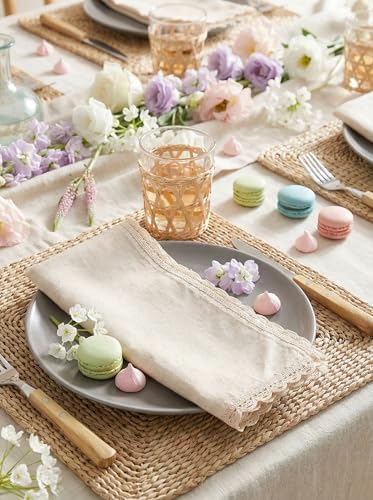 The Beer Valley Set of 4 Flax Lace Cloth Napkins 20x20 Inch - Natural - Image 2