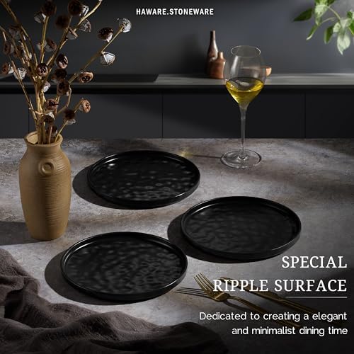HaWare Stoneware Plates Set of 6, 7.9" Salad Plates, Reactive Glaze Ripple Ceramic Dish Set for Appetizer, Dessert, Scratch Resistant, Small Dinner Plate, Microwave and Dishwasher Safe, Matte Black - Image 3