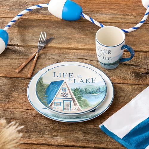Wake at the Lake 9-Inch Dessert Plates, Set of 4, Lakeside-Inspired Designs with Water Scenes & Cabins, Durable Ceramic, Dishwasher Safe, Charming Tableware for Desserts, Snacks & Appetizers - Image 4