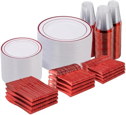 Goodluck 600 Pieces Red Disposable Plastic Plates for 100 Guests by GoodLuck
