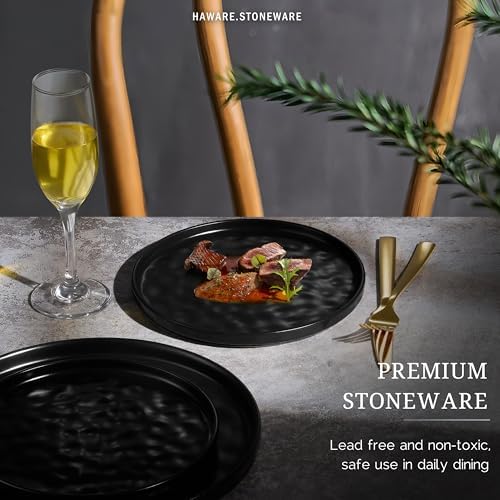 HaWare Stoneware Plates Set of 6, 7.9" Salad Plates, Reactive Glaze Ripple Ceramic Dish Set for Appetizer, Dessert, Scratch Resistant, Small Dinner Plate, Microwave and Dishwasher Safe, Matte Black - Image 4