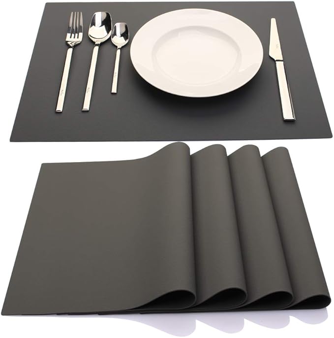IYYI Silicone Placemats, Placemats for Kids, Placemats Set of 4 Waterproof Heat Resistant Non-Slip Kitchen Table Mats for Dining Table, Easy to Clean (Dark Gray01)