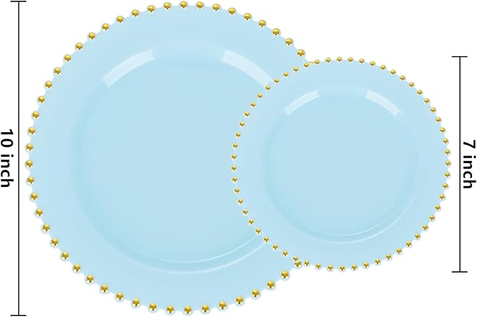 EI 60pcs Blue Plastic Plates,Dispoable Heavy Duty Plastic Plates with Gold Rim,Baby Blue Dessert/Dinner Plate,Fancy Elegant Plate for Party,Birthday,Afternoon Tea