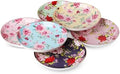 BTaT- Floral Dessert Plates Ceramic, Set of 6, 8 Inch, Assorted Colors with Golden Rim, Deep Porcelain Floral Plates Set of 6, Dishwasher Safe by BrewToATea