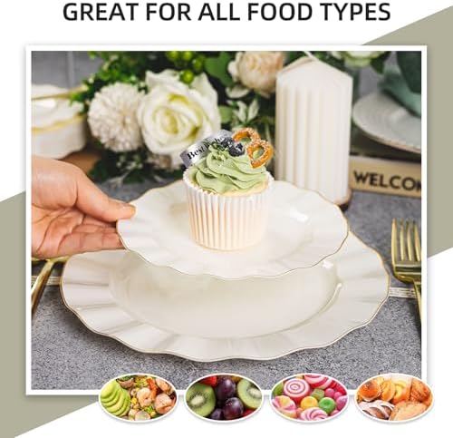250PCS Ivory Plastic Plates Set, Wavy Plates for Wedding - Image 6