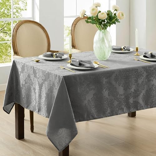 Newbridge Barcelona Damask Fabric Tablecloth, 52 x 52 Inch Square, Grey – No Iron, Soil Resistant Table Cover for Dining, Parties and Holidays - Image 6