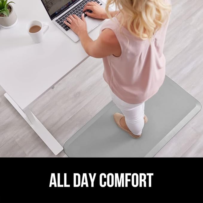 GORILLA GRIP Comfortable Cushioned Kitchen Mats for Floor, Waterproof and Stain Resistant Soft Top, 3/4 Inch Thick Ergonomic Standing Desk Anti Fatigue Mat, Foam Supports Feet, 17x24, Light Gray