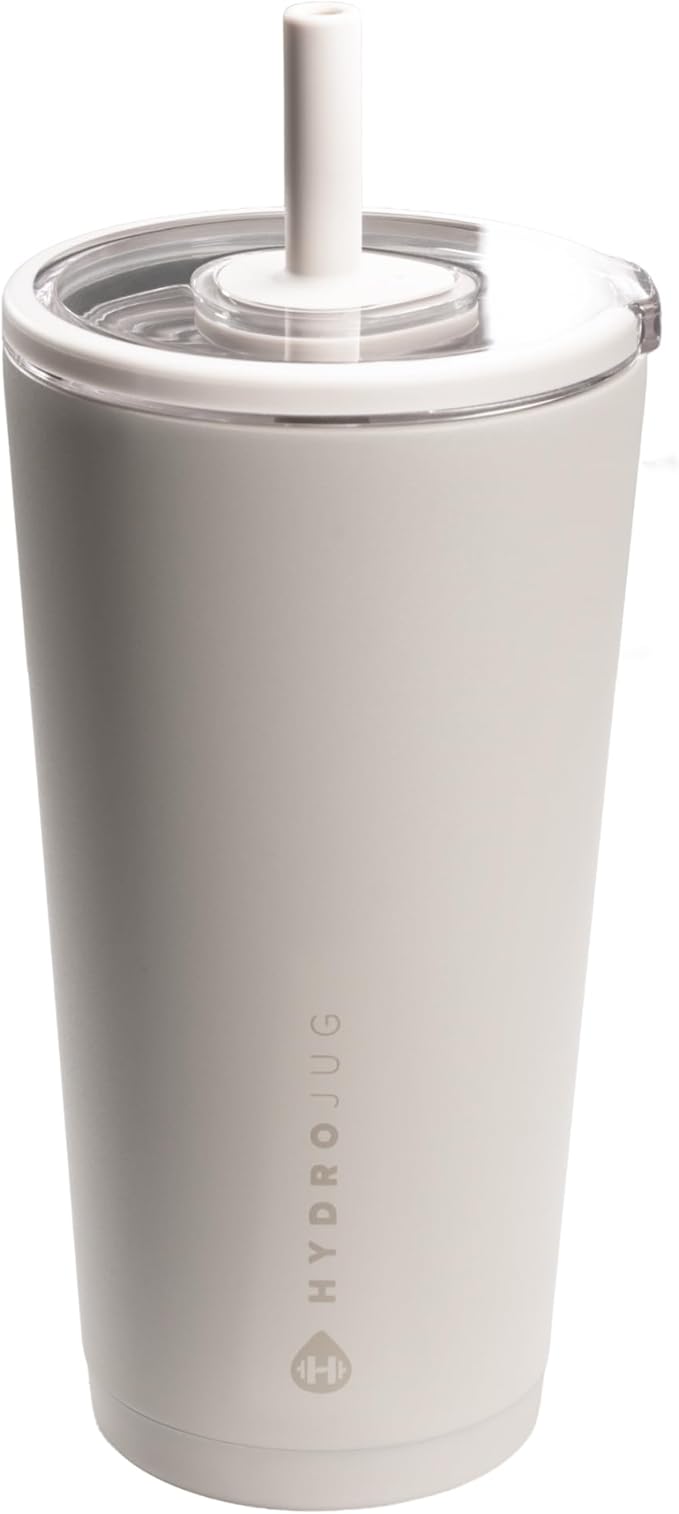 HydroJug Everyday Tumbler 20 oz – Ceramic-Lined Insulated Tumbler with Straw and Soft-Touch Lid, Cup Holder Friendly, Double-Wall Vacuum Insulation, Reusable Travel Cup – Linen
