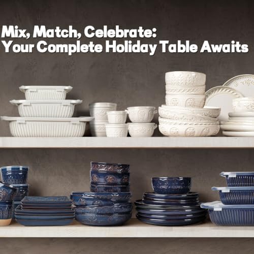 Artena Appetizer Plates Set of 4, 8.25" Embossed Ceramic Rectangular Dessert Plates, Deep Lipped Edges, Microwave & Dishwasher Safe, Salad Sushi Snack Serving Plates (Blue, Wheat Leaf) - Image 6