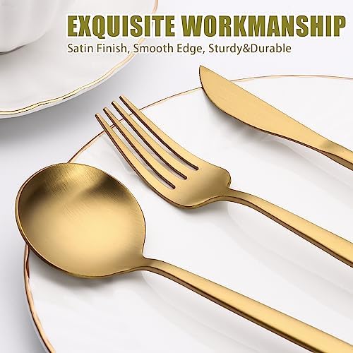 40 Piece Gold Silverware Set for 8, Terlulu Stainless Steel Flatware Set, Gold Cutlery Set Utensils Set, Tableware Include Forks Knives Spoons for Home Kitchen Restaurant Wedding, Satin Finish - Image 3