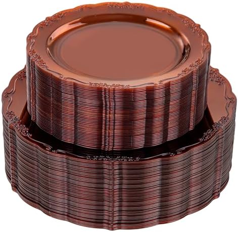 U-QE 100PCS Amber Plastic Plates - Clear Brown Plastic Plates by U-QE