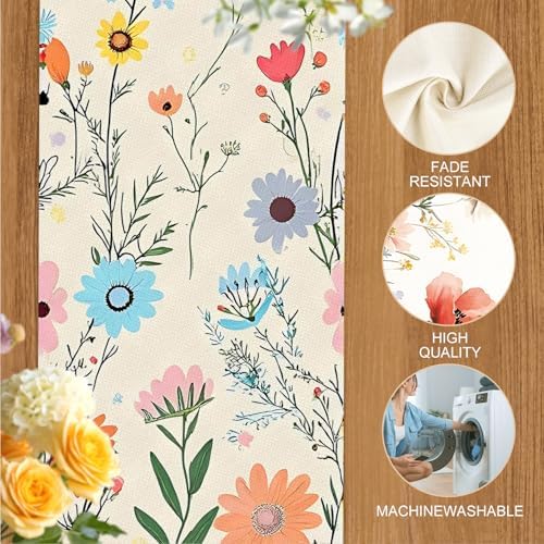 ANNA QUEEN Floral Table Runner and Placemats Set of 6 – 13"x72" Table Runner & 12"x18" Placemats, Wildflower Botanical Pattern Elegant Dining Table Decor - Image 4