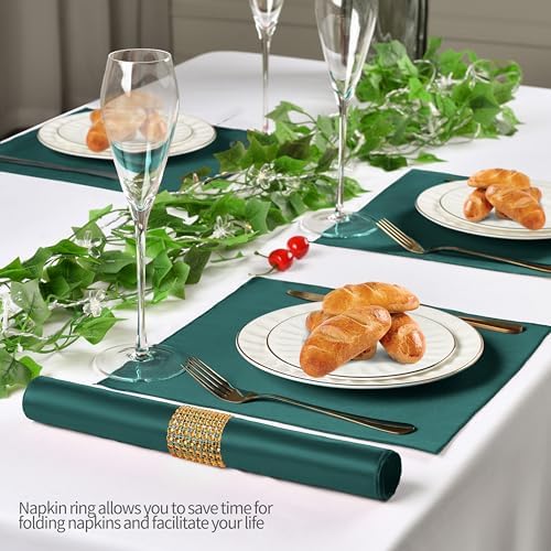 Dark Green Satin Napkins and Napkin Rings Set,100 Pack,12 x 12 Inch - Image 3