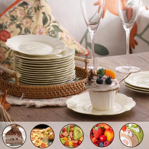 6" White Porcelain Small Dinner Plates Leave Wave Rim Set of 18 - Image 6