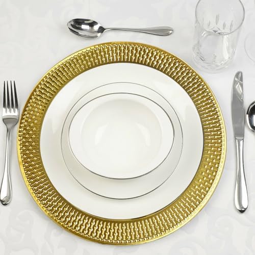 Brightalk 13-Inch Stainless Steel Beaded Charger Plates, Gold Dinner Plate Chargers Set of 6, Round Server Ware - Image 5