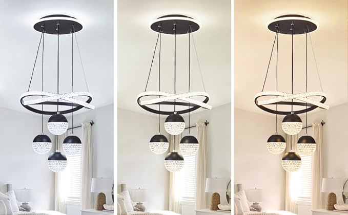 Modern LED Chandeliers, Dimmable 3-Color Kitchen Island Pendant Light for Dining Room, Bedroom, Living Room, Contemporary Hanging Ceiling Light, Linear Island Lamp ﻿