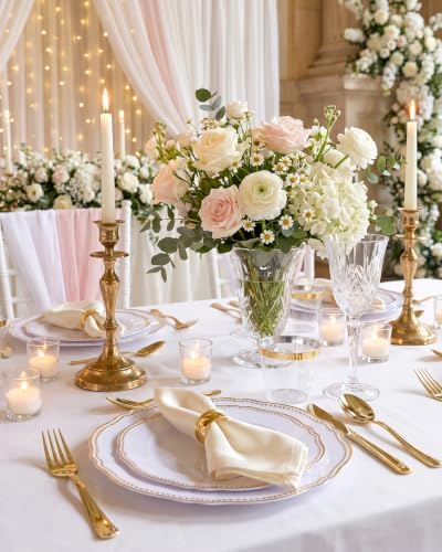 Hioasis 350 Pcs White and Gold Plastic Plates for Wedding & Party - Image 2