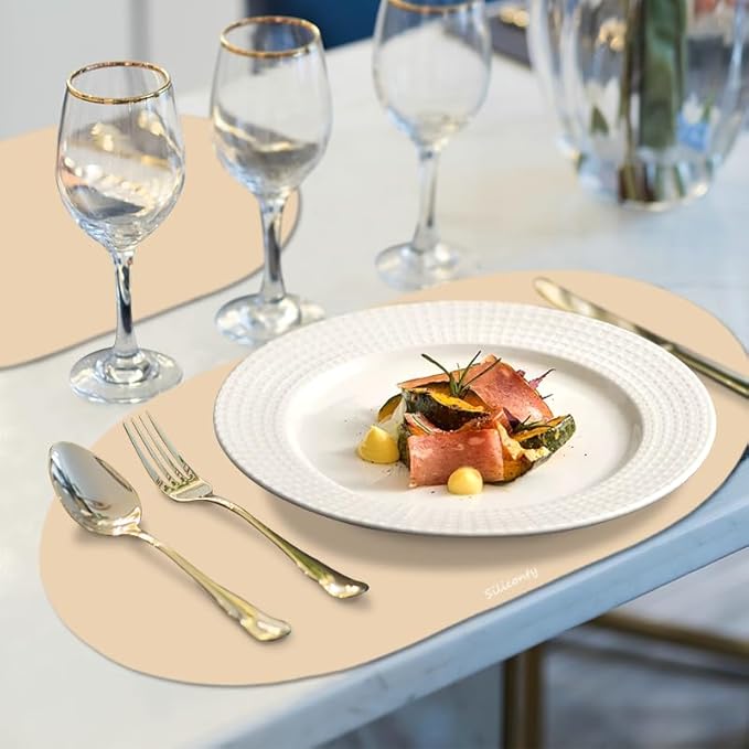 Silicone Placemats, Oval Placemats Set of 4. Heat-Resistant and Easy to Clean Siliconty Mats, Non-Slip Silicone Placemats for Table Protection. (2, Bright Yellow)