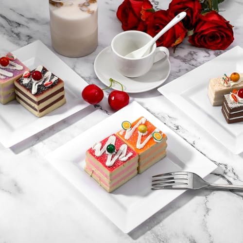 100 Packs White Square Plastic Plates 6.5" Disposable Dessert Plates - Image 3