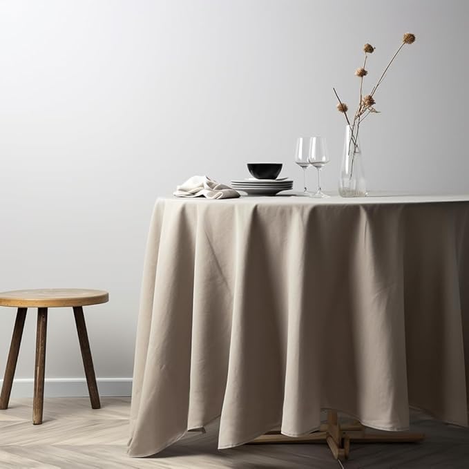 EVERLY 100% Pure Linen Round Tablecloths 120Inch Round Machine Washable Tablecloth for Thanksgiving,Decorative Halloween,Buffet Parties,Picnic,Events,Weddings and Restaurants-Natural Linen