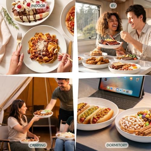 Homienly 12 PCS Wheat Straw Plates 10 Inch Unbreakable Deep Salad Plates Set Microwave Safe Plastic Plates for Apartment, Camping, Gathering Dishwasher Safe Bread & Butter Plates for Dessert (White) - Image 7