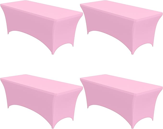 4-Pack Pink Spandex Tablecloths – 72"x30"x30" Stretch Fitted Table Covers for 6ft Rectangle Folding Tables, Wrinkle-Resistant Tablecloth for Wedding, Banquet & Outdoor Events