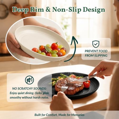 Homienly Wheat Straw Plates Set of 8, Reusable Lightweight and Unbreakable 9 inch Plates, Premium Microwave and Dishwasher Safe Plates for Kitchen, Camping, Picnic, Party - GreyStone - Image 4