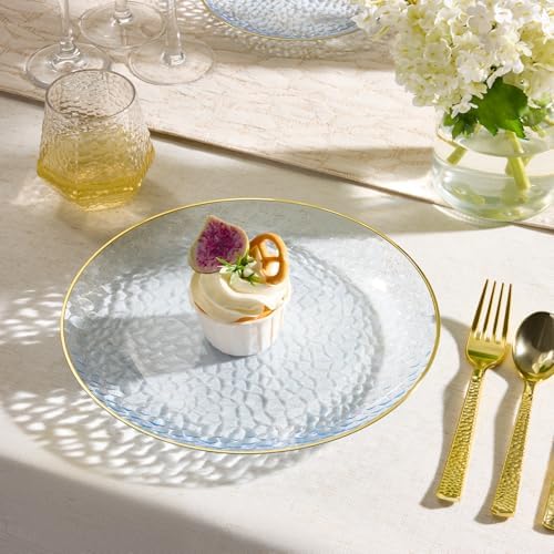 realluck 100Pcs Clear Blue Plastic Plates with Gold Rim - Image 7