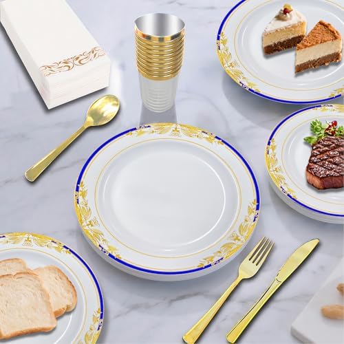 Gold Disposable Plastic Plates, Heavy Duty Disposable Dinner Ware Set. - Image 3