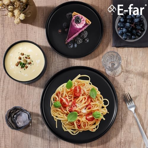 E-far 6-Piece Stoneware Dinnerware Sets, Black Plates and Bowls Set for 2 - Image 6