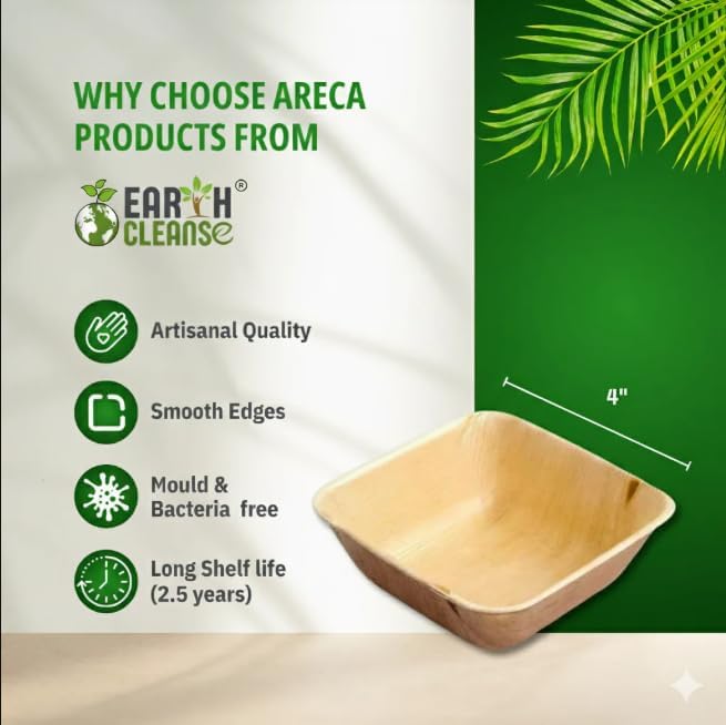 4" Areca Palm Leaf Square Bowls Compostable Biodegradable Eco-Friendly Bowls Natural Disposable Bowls, Perfect for Picnic Catering, Dessert, and Wedding (Pack of 200)
