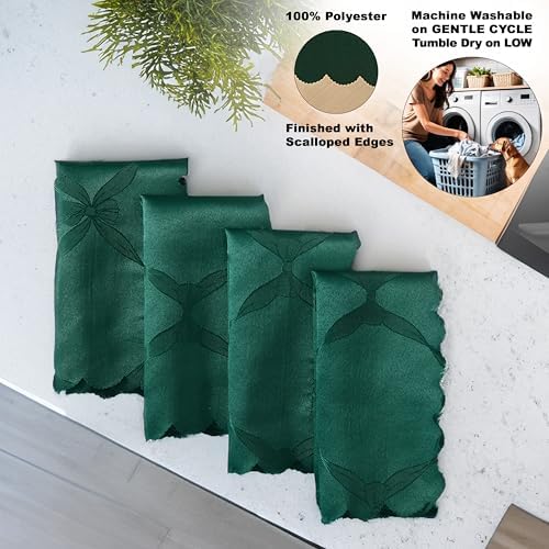 Newbridge Square Napkin, Set of 4 Napkins, Ribbons and Bows Damask, Wrinkle and Stain Resistant Square Napkins, Holiday Evergreen - Image 4