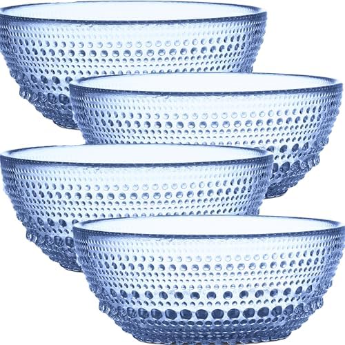 Blue Glass Bowl Set of 4 Hobnail Pressed Glass Bowls 20 oz by Yungala
