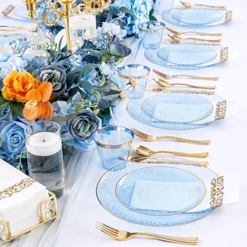DaYammi 350PCS Clear Blue Plastic Dinnerware Set for 50 Guests - Image 4