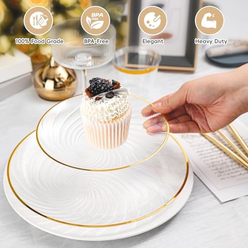 N9R 180PCS Clear and Gold Plastic Plates Disposable, Spiral Dinnerware Set - Image 3