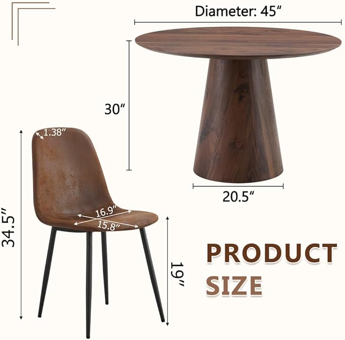 Round Dining Table Set for 4, Modern Kitchen Table Small 45 Inch Dinner Table Round Dining Room Table with 4 Dining Chairs for Living Room