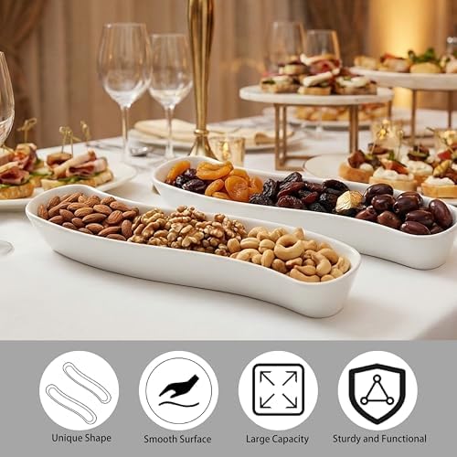 2 Pack Olive Trays, 12 inch Ceramic Olive Dish for Appetizers Crackers Nut and Snacks, Unique Styling and Elegant Design for Charcuterie in Entertaining Party and Daily Use, Dishwasher Safe - Image 3