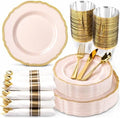 Hioasis 175 Pcs Pink and Gold Plastic Plates Wedding & Party by Hioasis