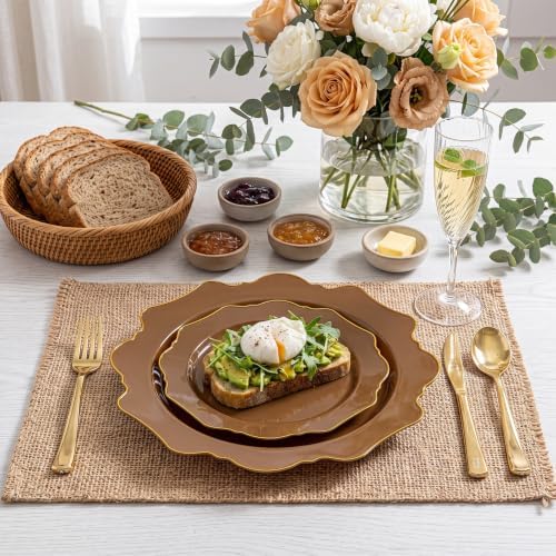 WDF 50PCS Brown and Gold Plastic Plates - Mocha Plates Disposable for Party - Image 5