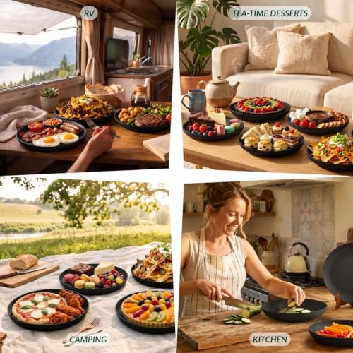 Homienly Wheat Straw Deep Plates 10 Inch Large Dinner Plates Set of 6 Unbreakable & Lightweight Plastic Plates for Salad,Pizza Microwave & Dishwasher Safe Plates Set for Serving,Camping,Dorm (Black) - Image 7